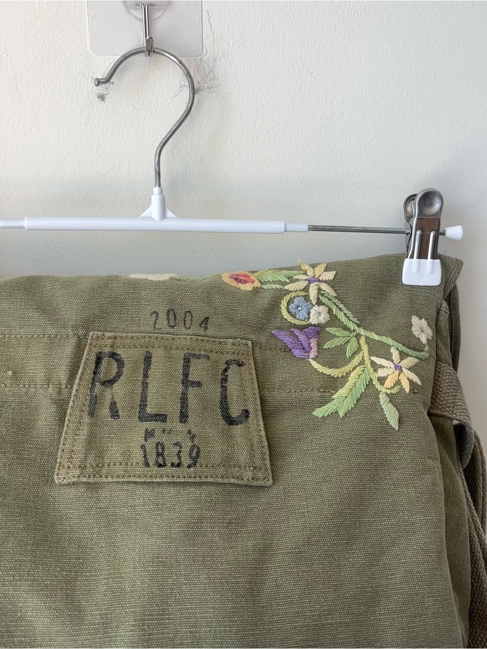 Ralph Lauren Rugby Embroidered Floral Green Canvas Crossbody Messenger Bag - Picture 11 of 15
